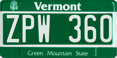 VT license plate ZPW360
