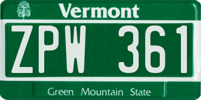VT license plate ZPW361