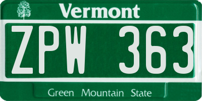 VT license plate ZPW363