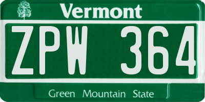 VT license plate ZPW364