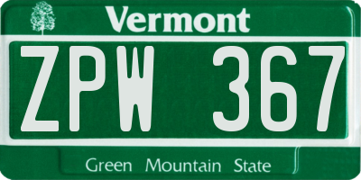 VT license plate ZPW367
