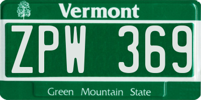 VT license plate ZPW369