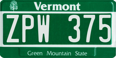 VT license plate ZPW375
