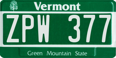 VT license plate ZPW377