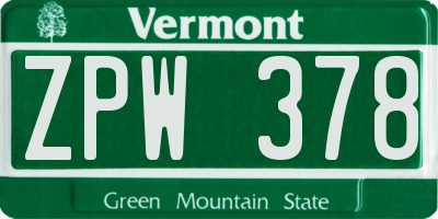 VT license plate ZPW378