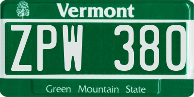 VT license plate ZPW380