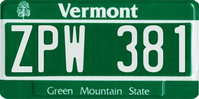 VT license plate ZPW381