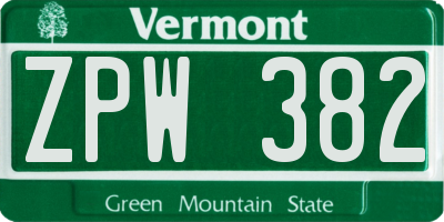 VT license plate ZPW382