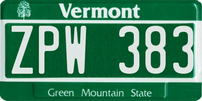 VT license plate ZPW383