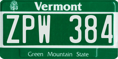 VT license plate ZPW384