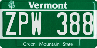 VT license plate ZPW388