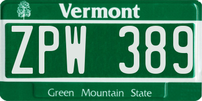 VT license plate ZPW389