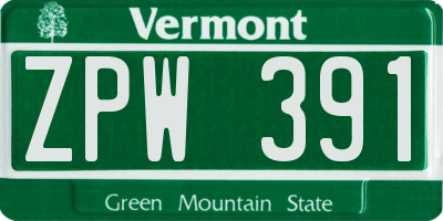 VT license plate ZPW391