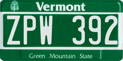 VT license plate ZPW392