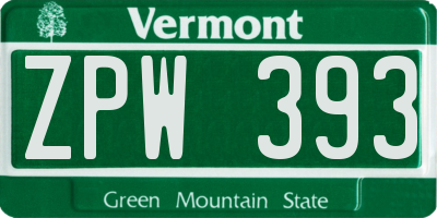 VT license plate ZPW393