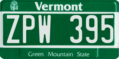 VT license plate ZPW395