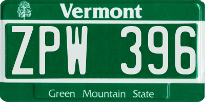 VT license plate ZPW396