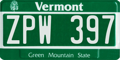 VT license plate ZPW397