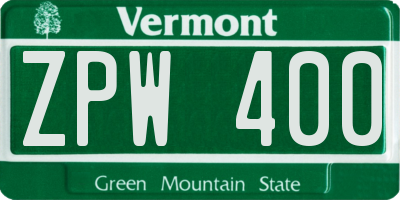 VT license plate ZPW400