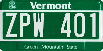 VT license plate ZPW401
