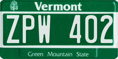 VT license plate ZPW402