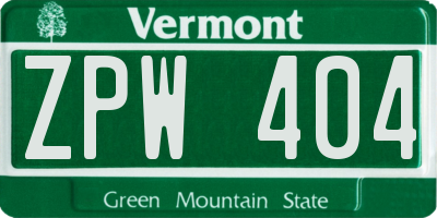 VT license plate ZPW404