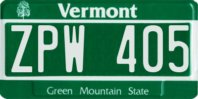 VT license plate ZPW405
