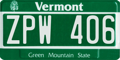 VT license plate ZPW406