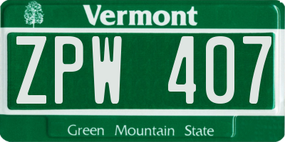VT license plate ZPW407