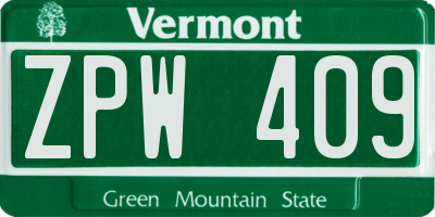 VT license plate ZPW409