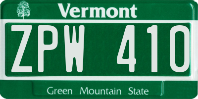 VT license plate ZPW410