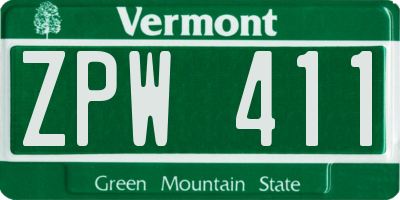 VT license plate ZPW411