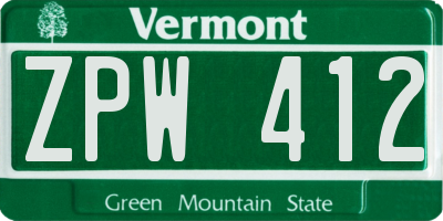 VT license plate ZPW412