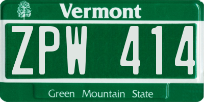 VT license plate ZPW414