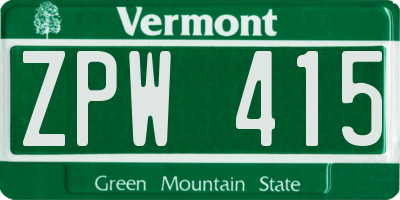 VT license plate ZPW415