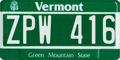 VT license plate ZPW416