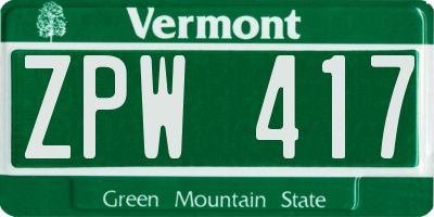 VT license plate ZPW417