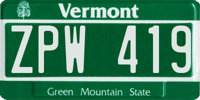 VT license plate ZPW419