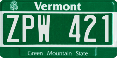 VT license plate ZPW421