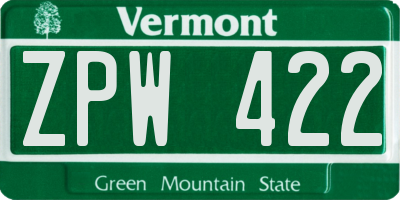 VT license plate ZPW422