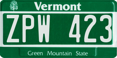 VT license plate ZPW423