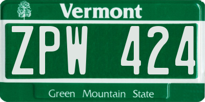 VT license plate ZPW424