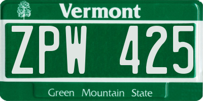 VT license plate ZPW425