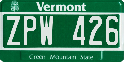 VT license plate ZPW426