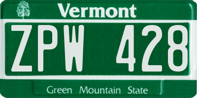 VT license plate ZPW428
