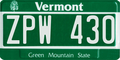 VT license plate ZPW430