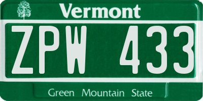 VT license plate ZPW433