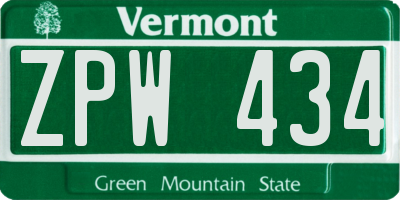 VT license plate ZPW434