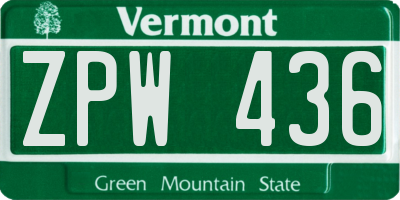 VT license plate ZPW436