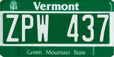 VT license plate ZPW437